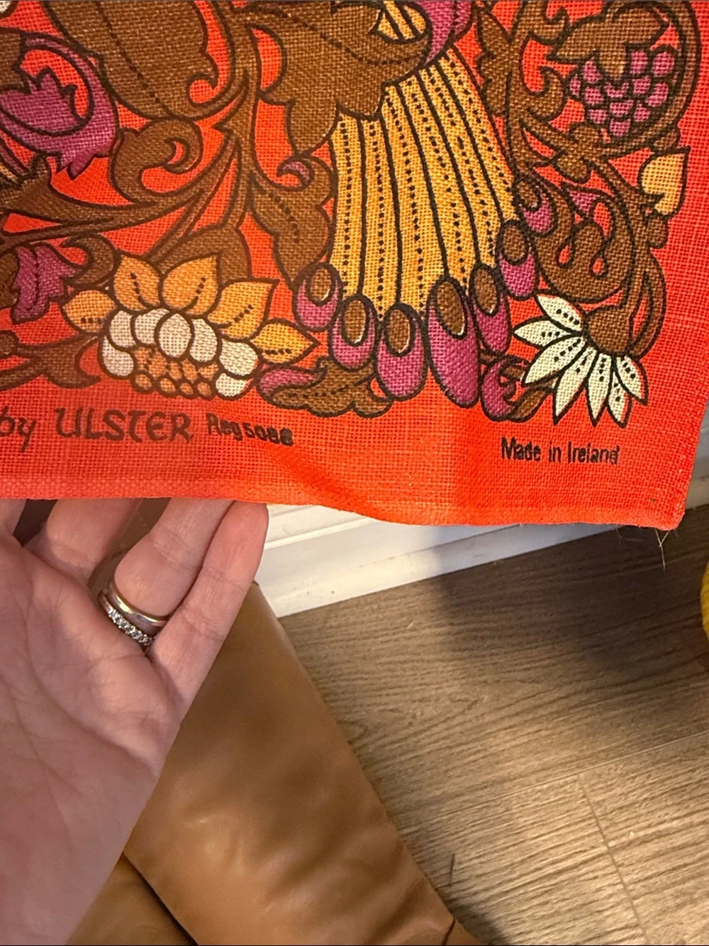 Vintage Ulster Irish Linen Tea Towel Friendship Peacock Grapevine Floral Ireland